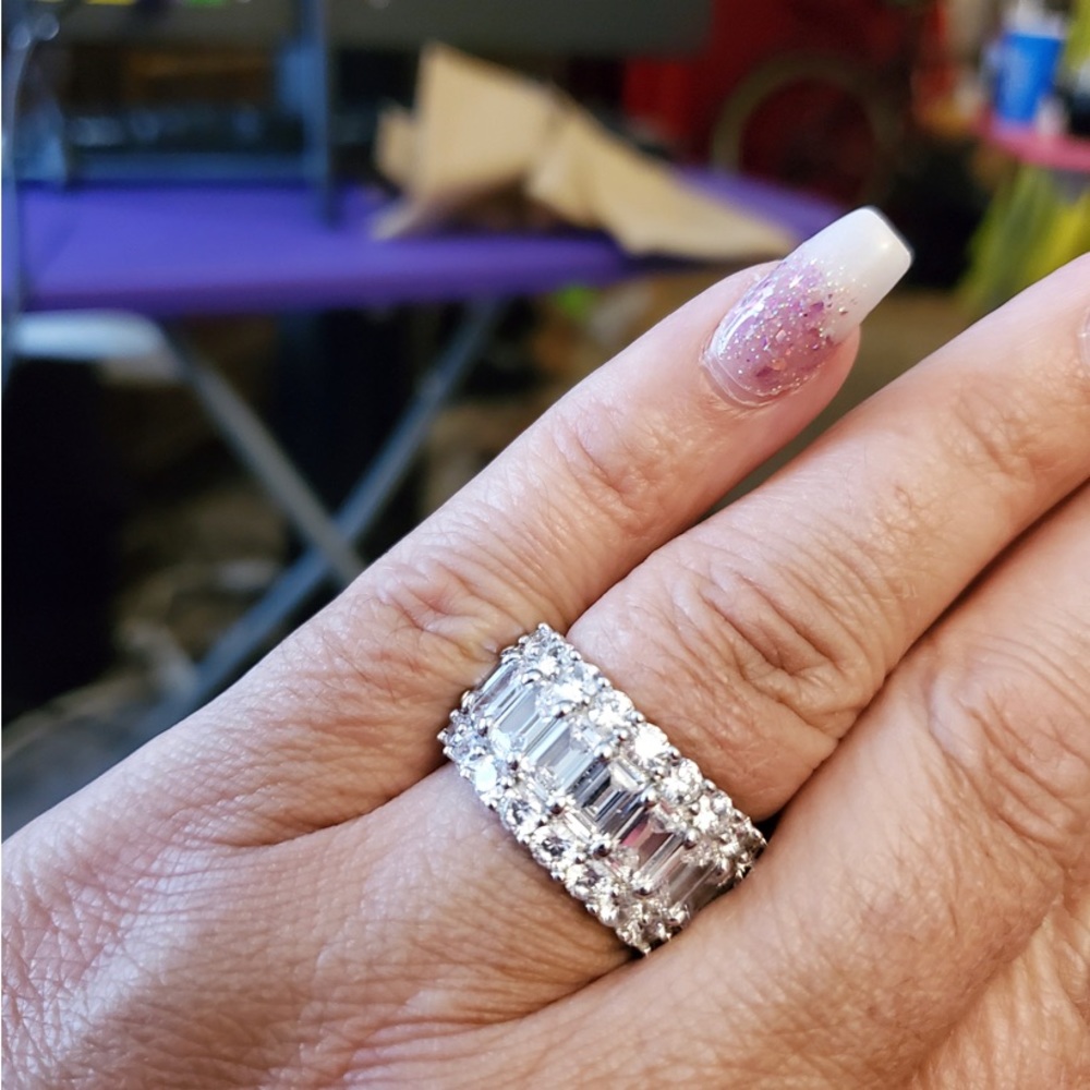 Italo Triple Row Half Eternity Wedding Band - Picture 4 of 6